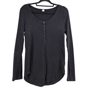 Y2K Black Ribbed Long Sleeve Henley Shirt Womens Size L Bella Elena